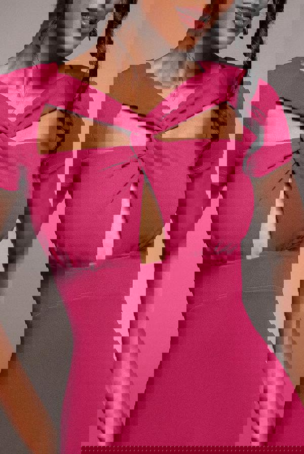 Scuba Crepe Twist Cutout Midi Dress - Hot Pink DR4351