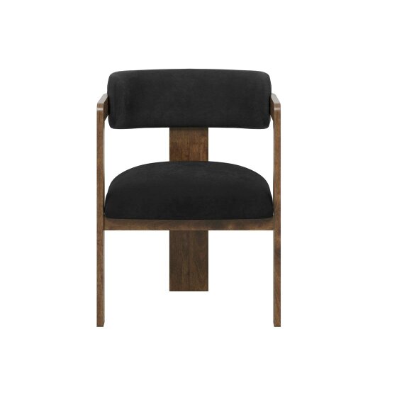 Wyld Haus Thurles Upholstered Black Velver and Walnut Wood Dining Chair