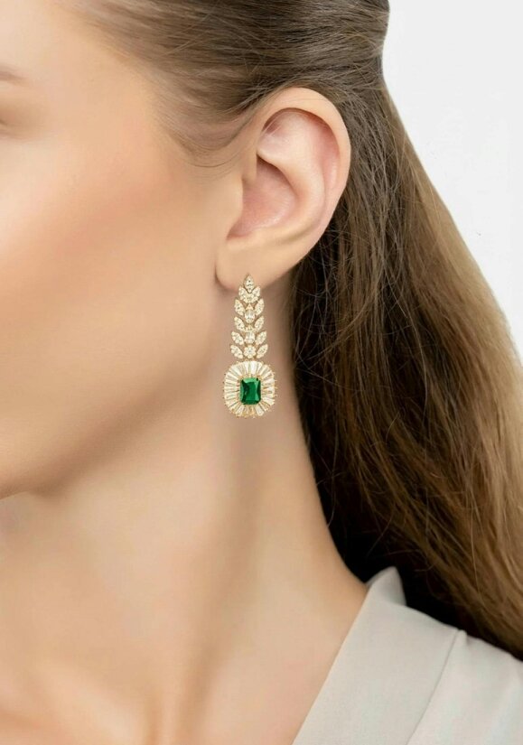 Latelita Countess Gemstone Drop Earrings Emerald Gold