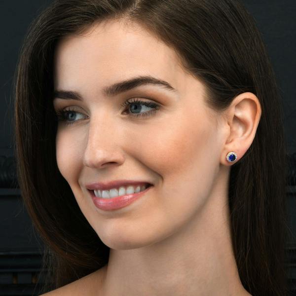 Zavana Gold Plated Classic Round Blue Halo Stud Earrings with Cubic Zirconia For Women