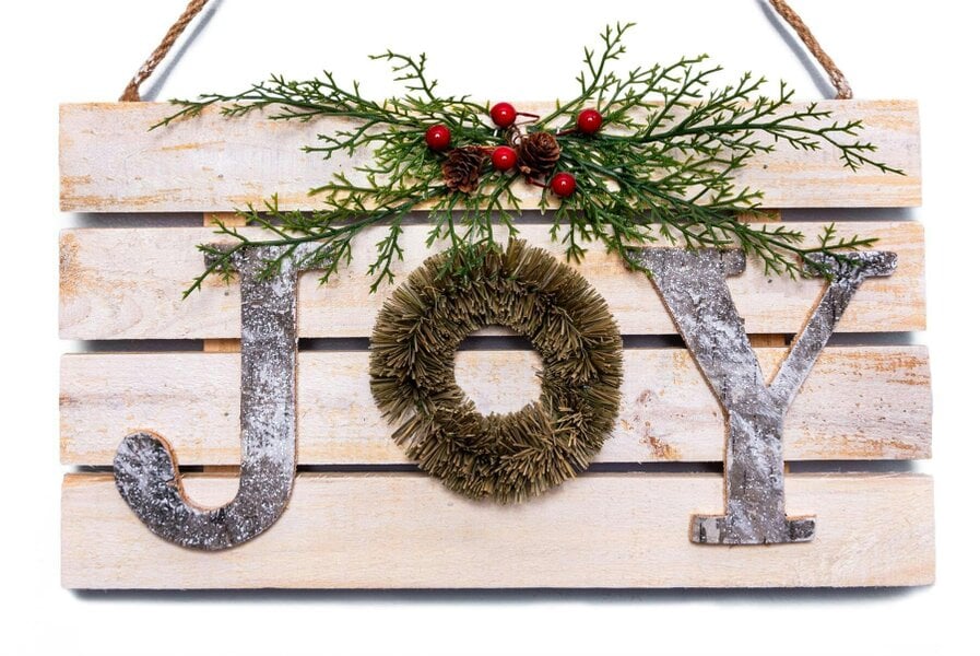 Shatchi 20x40cm Wooden JOY Christmas Wall Frame Decoration for Festive Home Display
