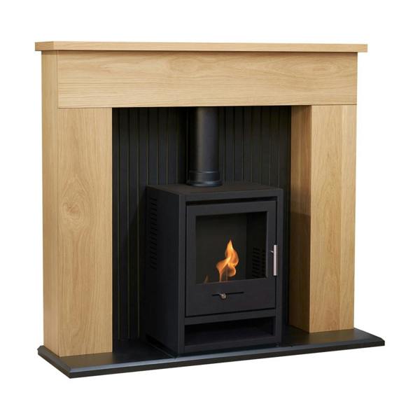 Adam Innsbruck Stove Fireplace in Oak with OKO S1 Bio Ethanol Stove in Charcoal Grey, 45 Inch