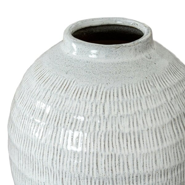 Wyld Haus Terravine White Medium Olpe Ceramic Vase with Textured Finish