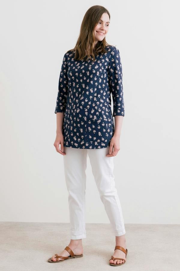 Lily & Me Coastal 3/4 Sleeve Jersey Print Tunic Navy