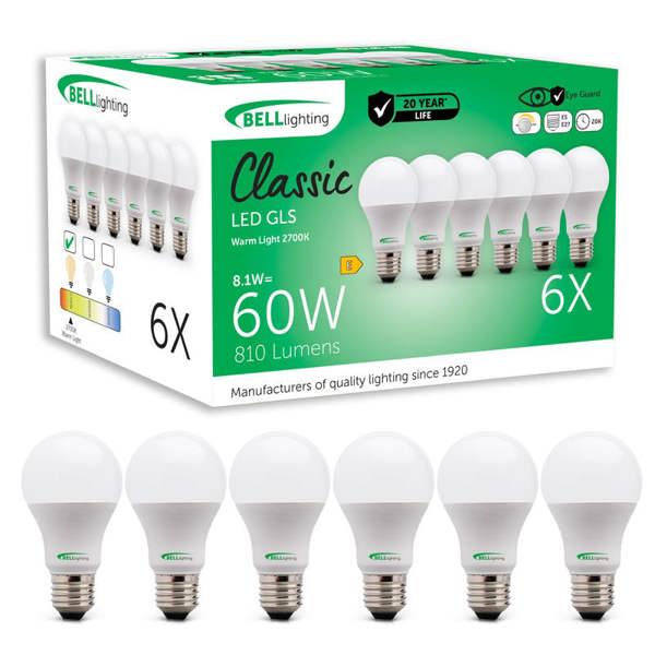BELL Lighting E27 Edison Screw 8.1W GLS Dimmable LED Light Bulbs