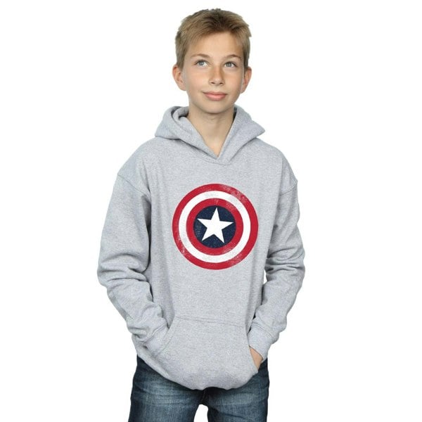 Marvel Boys Captain America Distressed Shield Hoodie - Sports Grey