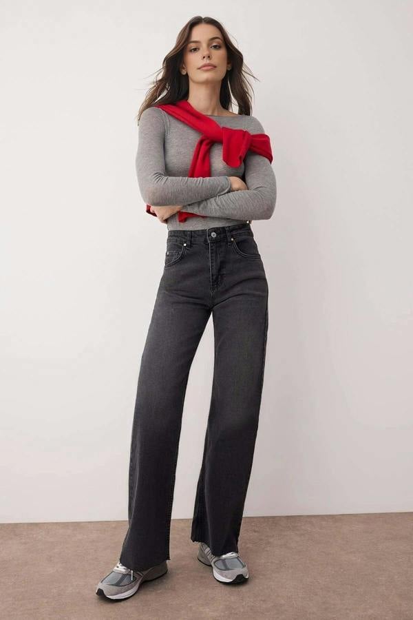 WOVCOR High Waist Comfort Cut Wide Leg Palazzo Jeans