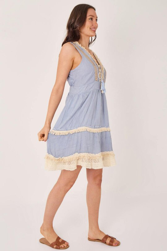 Elaina Fashion Boho Tiered Tassel Detail Dress