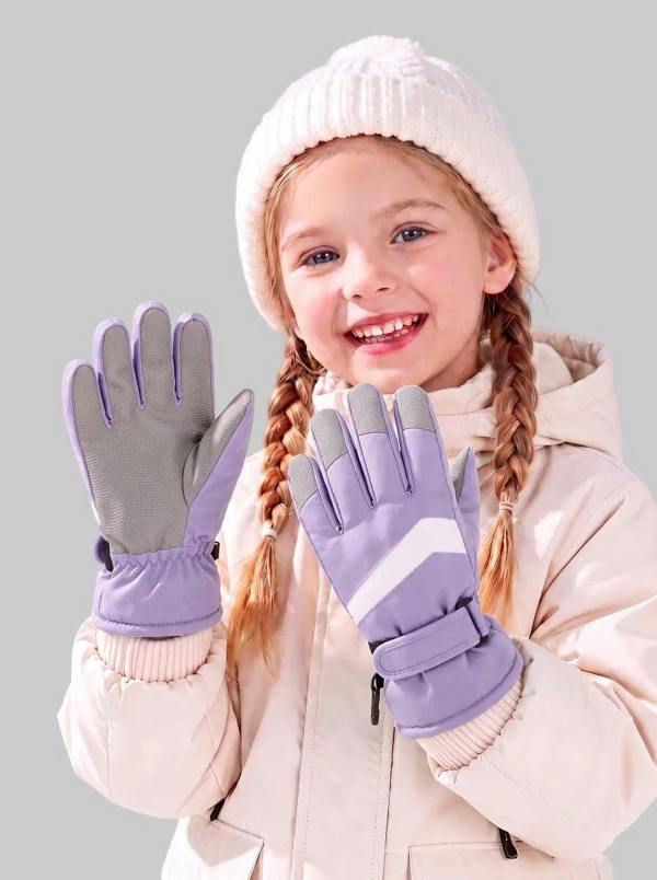 Anniou Children Thermal Insulated Ski Gloves - purple
