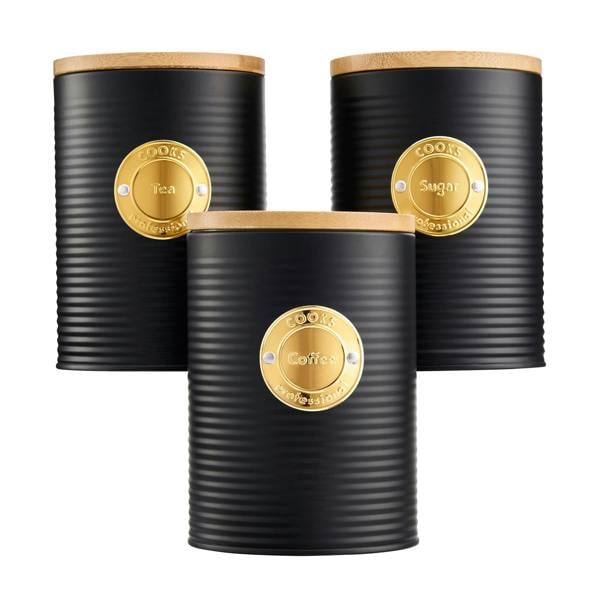 Cooks Professional 5 Piece Kitchen Storage Set with Bamboo Lids | Black / Gold