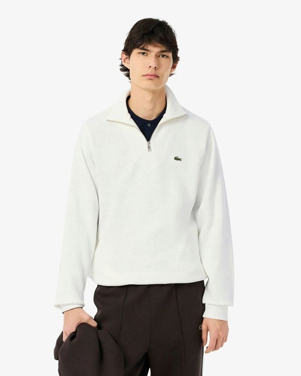Lacoste Mens Zippered Stand-Up Collar Cotton Sweatshirt - Flour 70V