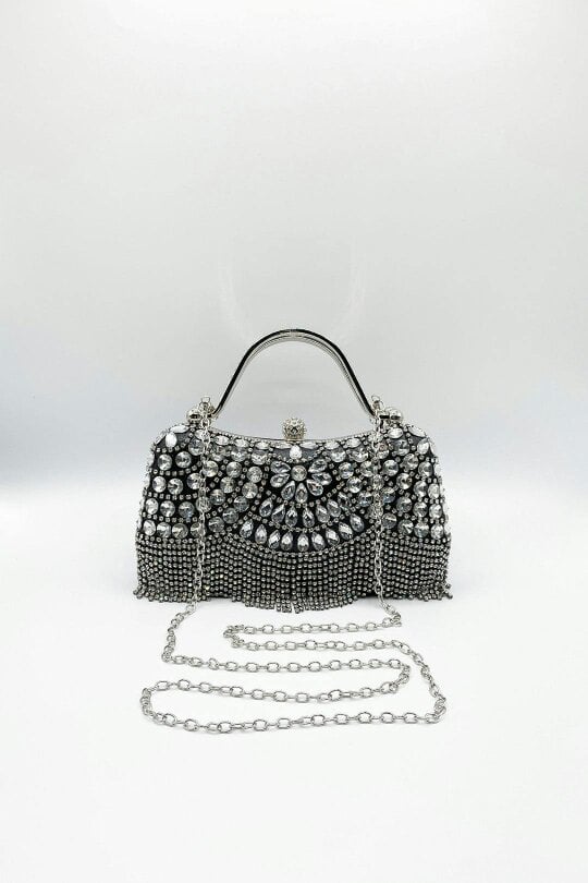 SVNX Embellished Fringe Clutch Bag In Black