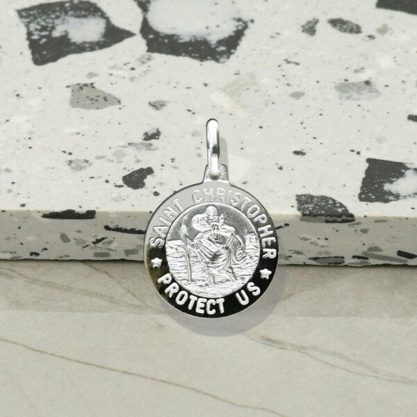 Christopher James of London Sterling Silver 15mm 3D St Christopher Pendant With Optional Engraving and Chain