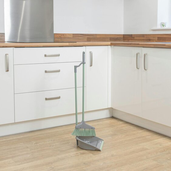 JVL Long Handle Dust Pan And Brush Set - Grey