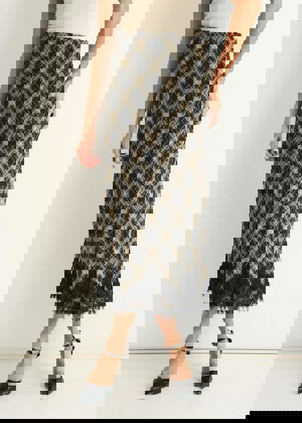 Gini London Mono Check Contrast Lace Bias Skirt