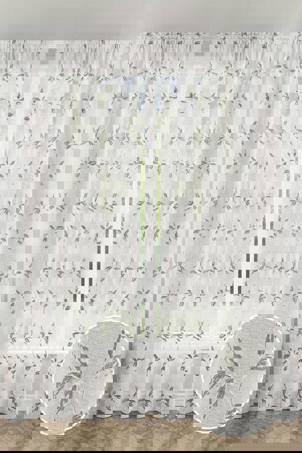 Tyrone Textiles Embroidered Leaf Design Voile Panels - Pair