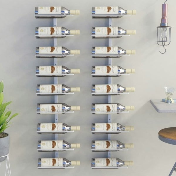 Berkfield Wall-mounted Wine Rack for 9 Bottles 2 pcs White Iron