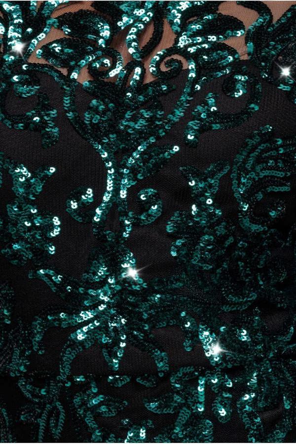 Sequin Mesh One Shoulder Evening Maxi Dress - Emerald Green DR3195