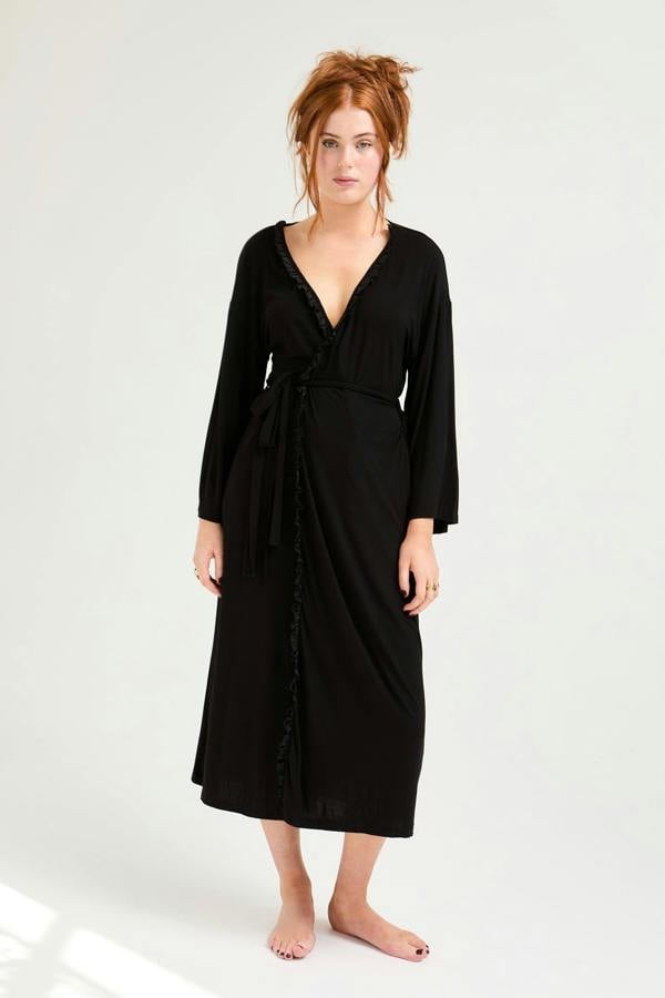 Bamboo Frill Kimono in Black - Wholesale - Robes