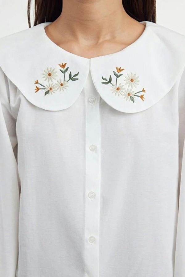 WOVCOR Woven Shirt with Embroidered Collar Detail