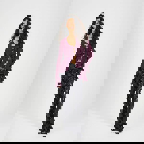 Brave Soul Burgundy Long Sleeve Mesh Ruffle Tie Front Blouse - Burgundy Image 3