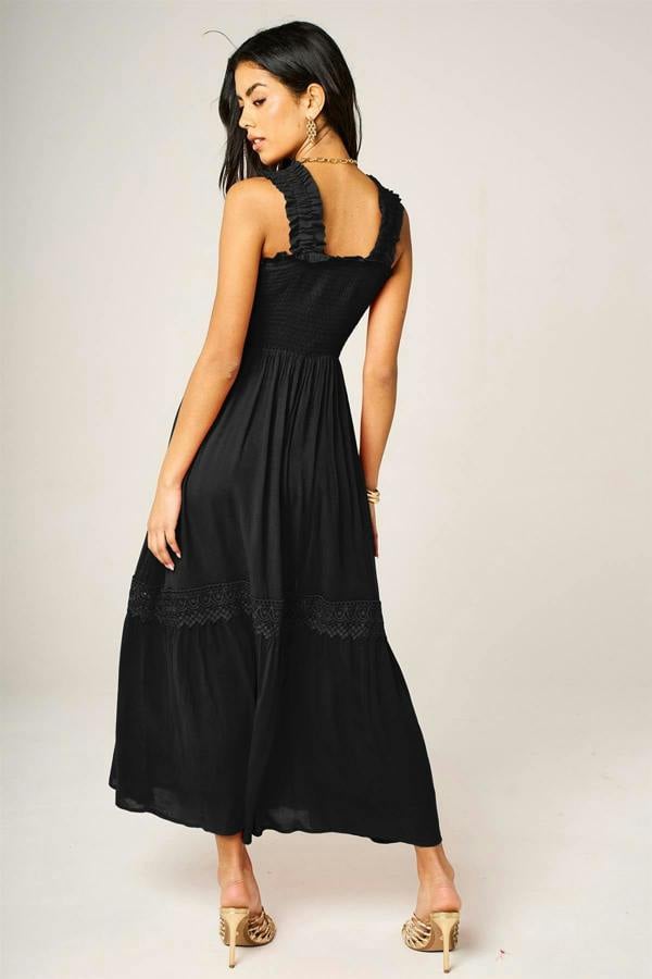 FS Collection Lace Detail Tiered Maxi Dress In Black