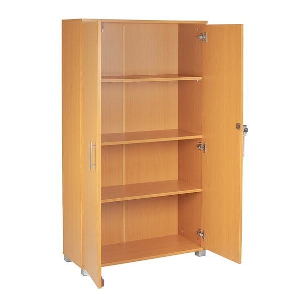 MMT Furniture Designs Beech Wooden 2 Door Lockable Storage Cabinet - 140 cm Tall Shoe Garage Storage, Filing Cabinet