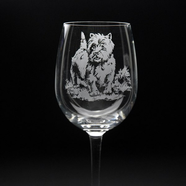 Glyptic Glass Art Westie Dog Crystal Wine Glass - Hand Etched/Engraved Gift