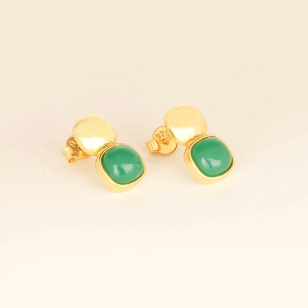 Lila Rasa Glossy Gold & Emerald Green Crystal Stud