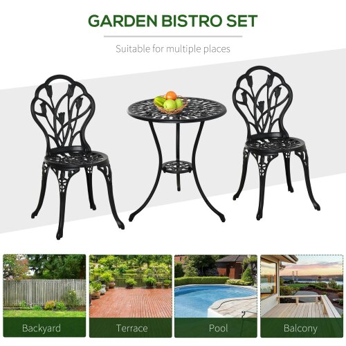 Wyld Haus Malutte 3 Piece Aluminium Floral Bistro Garden Set In Black
