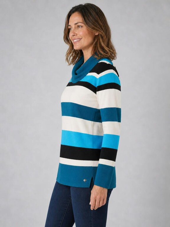 TIGI Yarn Dye Stripe Cowl Neck.