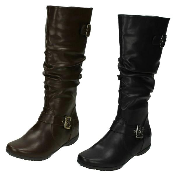 Down to Earth Ladies Down To Earth Flat High Leg Rouched Boots