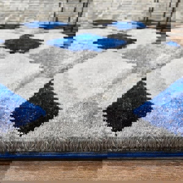 3D Navy Geometric Shaggy Rug | Visual Luxury | The Rugs
