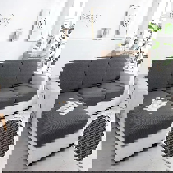 Anyseat Sofa Cover Dark Gray Polyester Thick Stretchable Cushion For Living Room 1Pc Normal Size 145-185cm