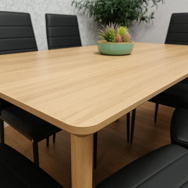 Kosy Koala Modern Rectangle Wood Effect Dining Table Set With 6 Black Faux Leather Chairs Dining Room Furniture