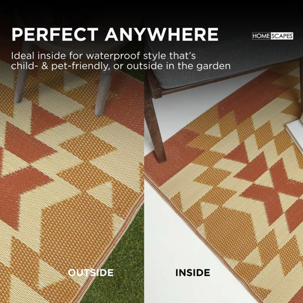 HOMESCAPES Outdoor Rug Luxury Waterproof Reversible Recycled, For Garden, Anya Aztec