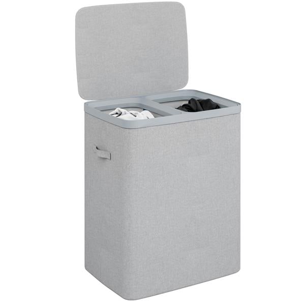 Gr8 Home Grey Double Laundry Seperation Hamper Bin Large Clothes Washing Basket With Lid