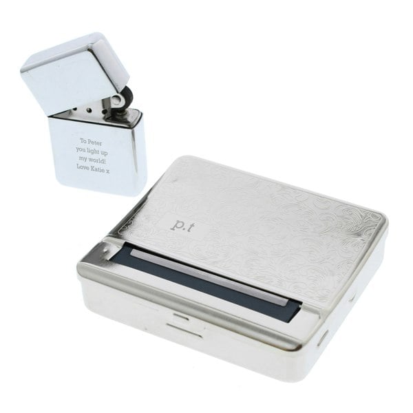 Personalised Memento Company Personalised Tobacco Rolling Tin and Silver Lighter Set