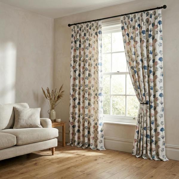 Camarillo made-to-measure curtains in Flamingo, styled in a living room