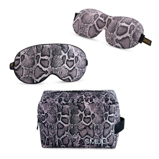 SMUG Contoured & Satin Sleep Mask Double Pack & Wash Bag Set- Various Prints - Snake