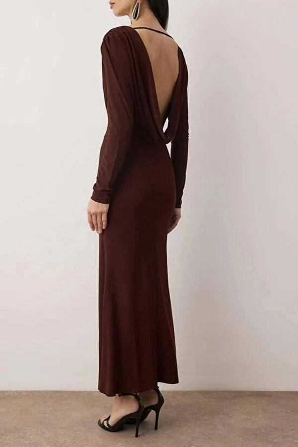 WOVCOR Knit Maxi Dress with Lining and Back Detail