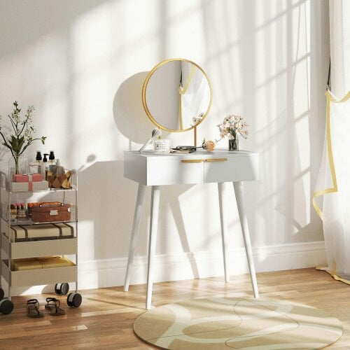Wyld Haus Sovaha White Elegant Dressing Table With Round Mirror 60 x 40 x 123cm
