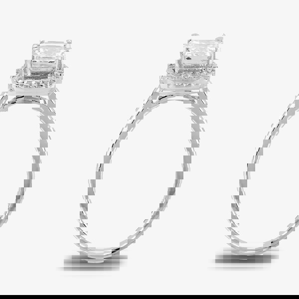 Starbright Silver Square-cut Cubic Zirconia Halo Ring R7048 3A