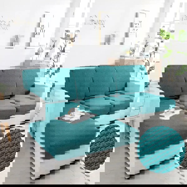 Anyhouz Anyseat Sofa Cover Teal Blue Polyester Thick Stretchable Cushion For Living Room 1Pc Normal Size 225-275cm