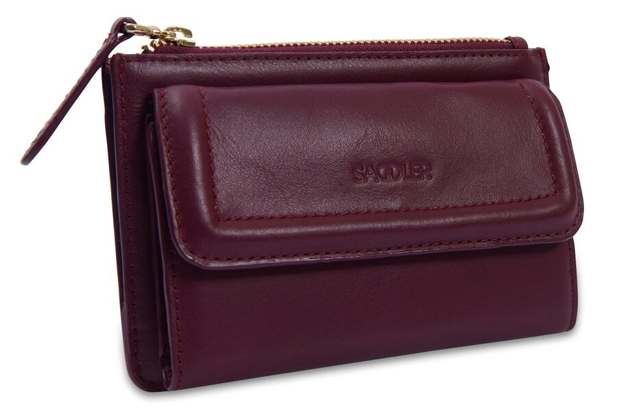 SADDLER "Marion" Bifold Real Leather Card Wallet with Zip Top Coin Purse (Gift Boxed) - Bordeaux