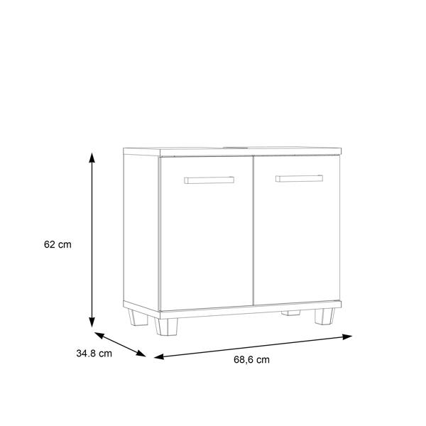 Furniture To Go Veris Under Sink Cabinet with 2 Doors in Sonoma Oak and White High Gloss