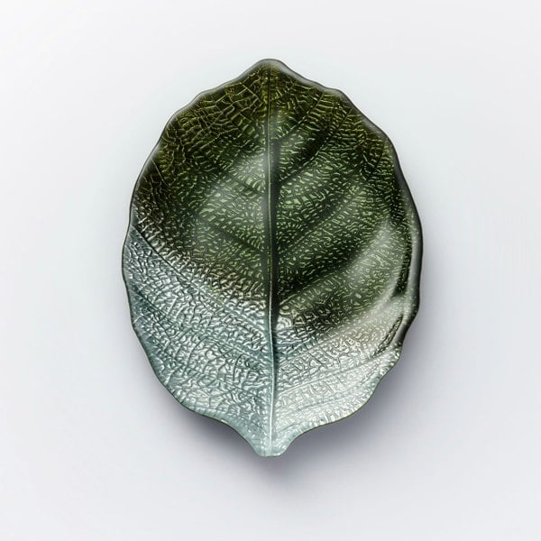 Glass Plate - Leaf Design - Green & Silver