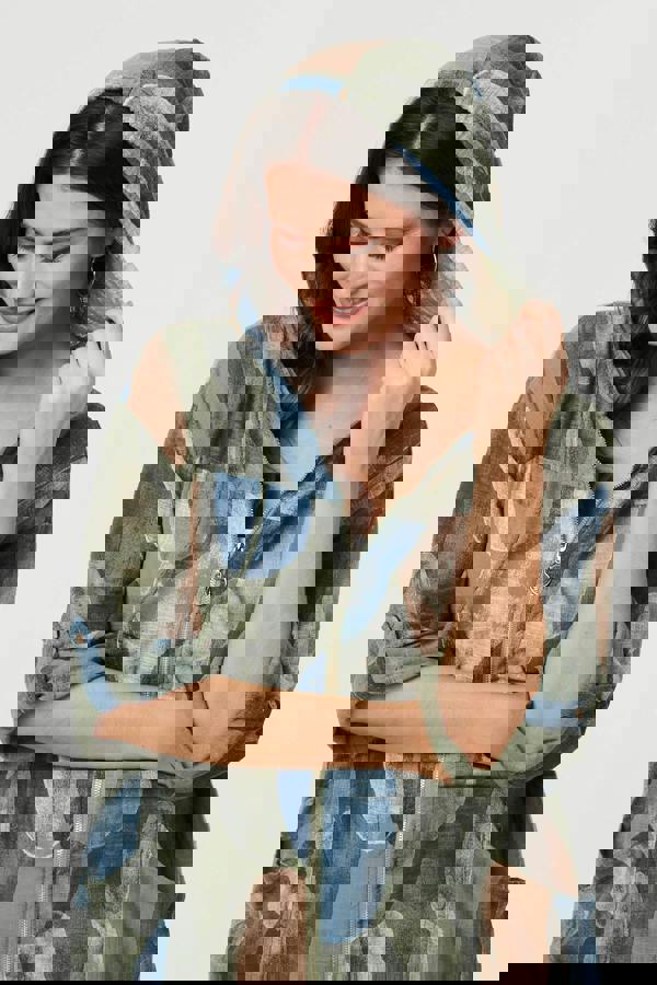 Khaki | Abstract Relaxed Hood Drawstring Jacket