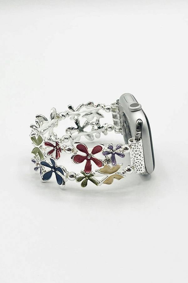 SVNX Apple Watch Strap with Flowers in Silver