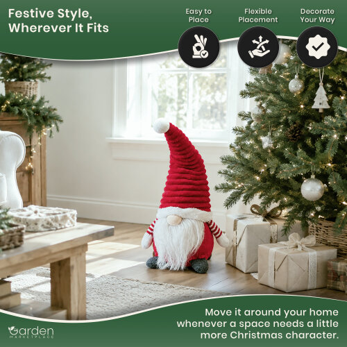 Large Christmas Cute Groovikert Gonk Figure in Red, Soft Freestanding Festive Decoration, 51cm Tall Polyester Character, 23cm Wide x 17cm Deep